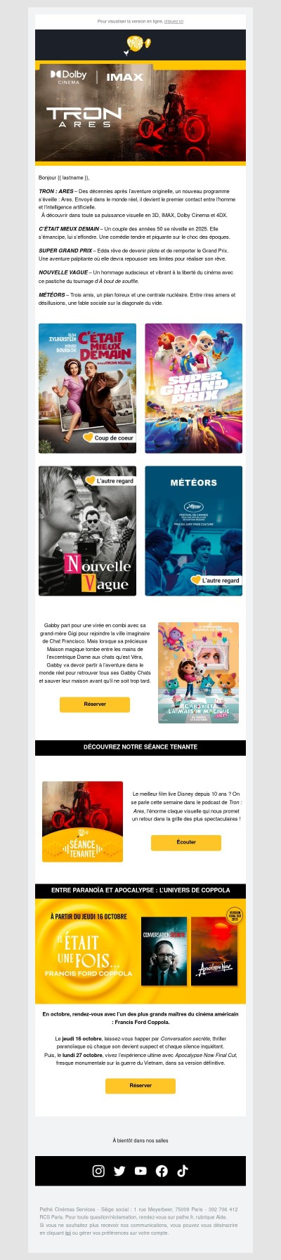 Votre semaine du 8 octobre au cinéma...