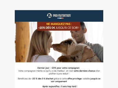{{ lastname }}, votre -20 % s'arrête aujourd'hui