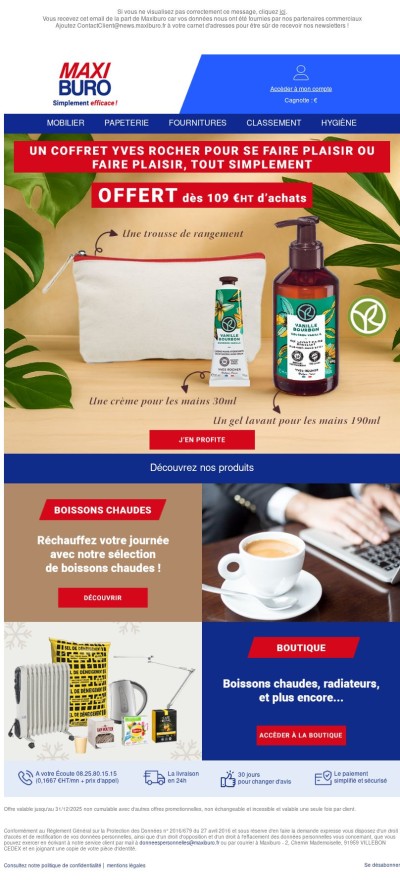 Coffret Yves Rocher offert dans votre commande