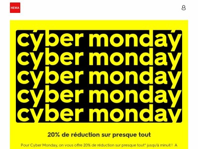 🤖 20% de réduction sur presque tout à partir de 20.- € pour Cyber Monday