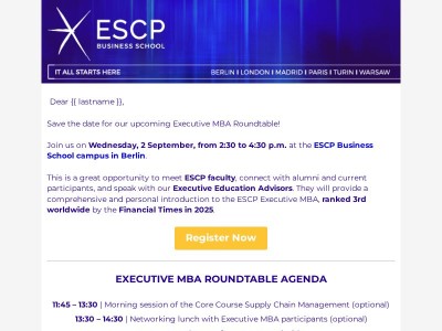 Join the Executive MBA Roundtable at the Berlin Campus: 2 September