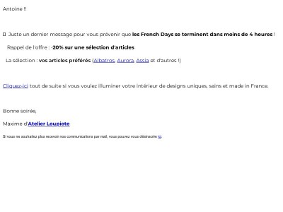 ⏳ Dernier rappel {{ lastname }}, dans 4h c'est fini..