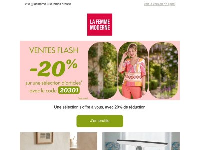 ⚡ Ventes Flash : -20% avec le code 20301