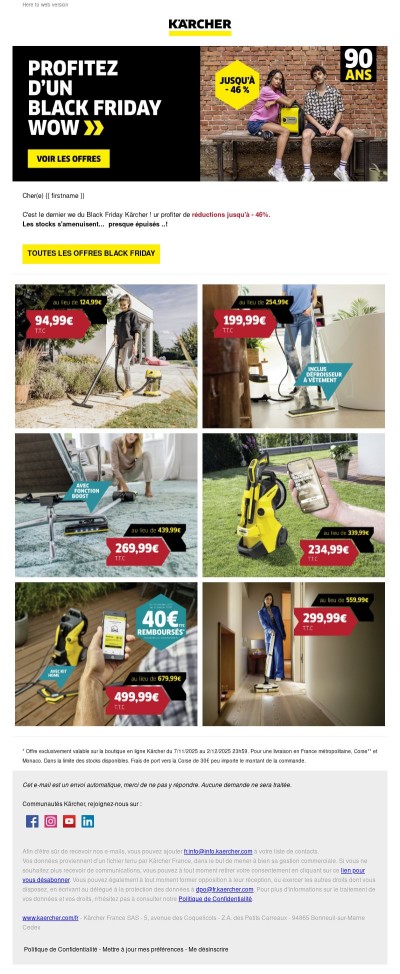 🕔 Black Friday Kärcher : dernier week-end !