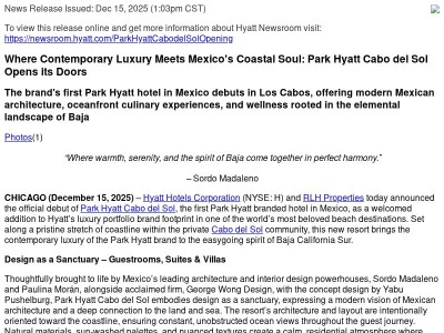 Where Contemporary Luxury Meets Mexico's Coastal Soul: Park Hyatt Cabo del Sol Opens its Doors
