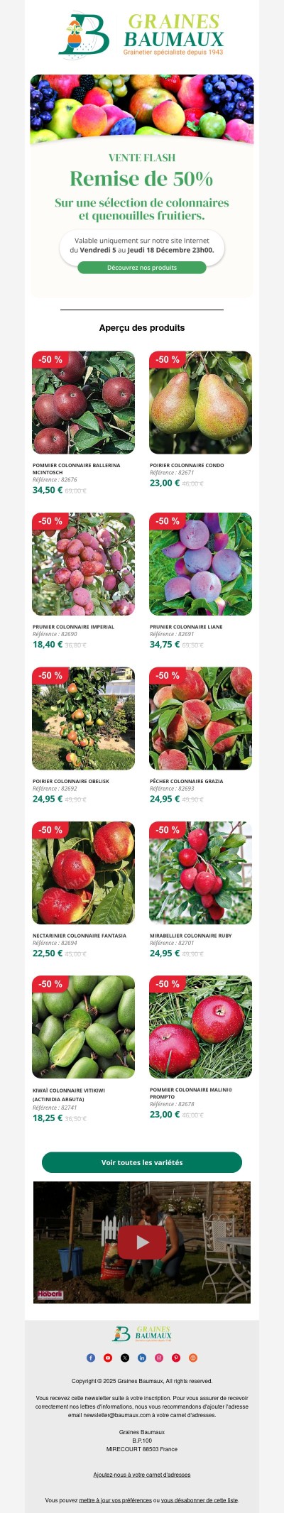 🕔 REMISE de 50% sur une sélection de colonnaires et quenouilles fruitiers.