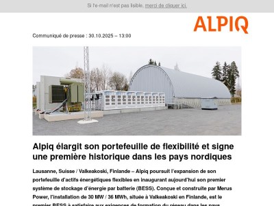 Communiqué de presse : Alpiq élargit son portefeuille de flexibilité et signe une première historique dans les pays nordiques
