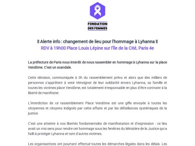 Alerte info : changement de lieu pour l'hommage à Lyhanna ⚠