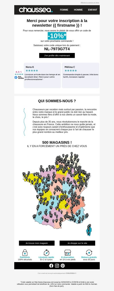 Merci pour votre inscription à la newsletter {{ firstname }}