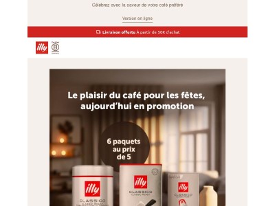 6 paquets de café au prix de 5, pour accompagner les fêtes.