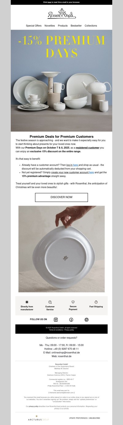 Rosenthal Premium Days: 15% discount on 07. & 08.10.