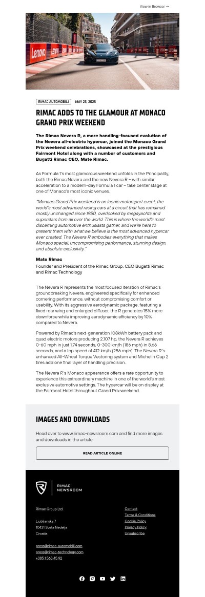 Rimac Adds to the Glamour at Monaco Grand Prix Weekend