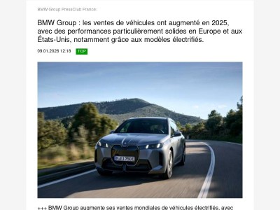 TopTopic:  BMW Group : les ventes de véhicules ont augmenté en 2025, avec des... (BMW Group PressClub France)