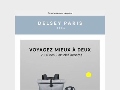 Voyagez mieux à deux : –20 % dès 2 articles
