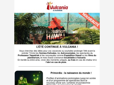 Le programme d'août à Vulcania ! 🌋