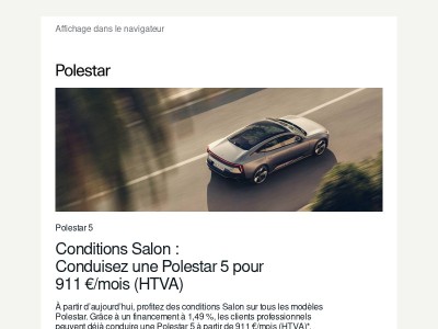 Découvrez nos conditions Salon pour la Polestar 5