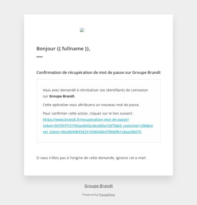 [Groupe Brandt] Confirmation de demande de mot de passe