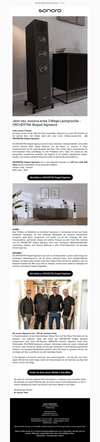 Jetzt neu: sonoros erste 3-Wege-Lautsprecher - ORCHESTRA Shaped Signature