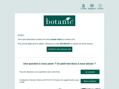 Confirmez la création de votre compte botanic®