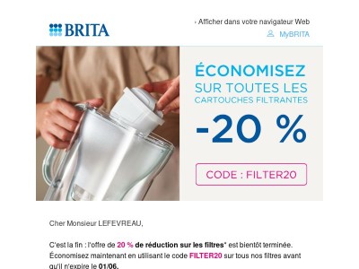 Dernier rappel : 20 % de réduction sur tous les filtres ! 🚨