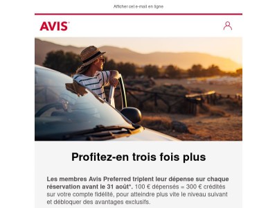 10% de réduction et triple crédit fidélité avec Avis Preferred