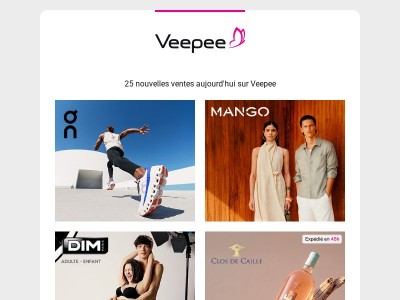 Aujourd'hui : On Running, Mango, Dim et 22 autres ventes sur Veepee