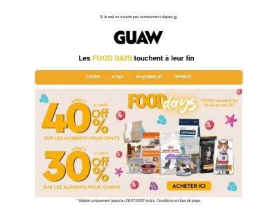 Derniers jours des FOOD DAYS 😬 Jusqu’à -40 % sur le 2ᵉ article pour chat et -30 % pour chien