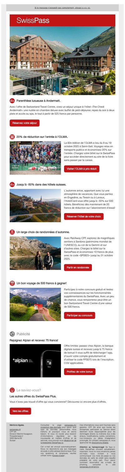 Excursions et escapades automnales à prix réduit avec le SwissPass.