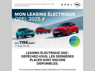 Leasing électrique Opel : dernières opportunités avant fin novembre 2025