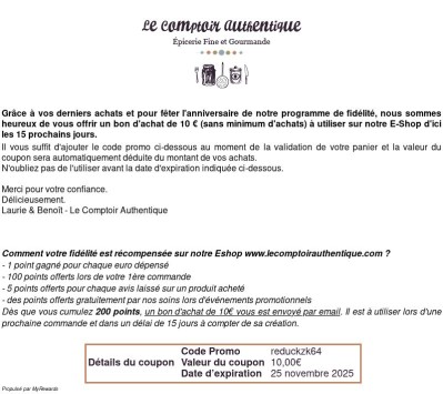 Au Comptoir Authentique, votre fidélité est récompensée !!!