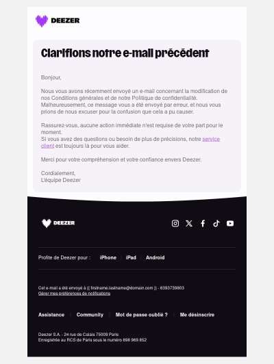 Erratum: Clarification CGU & Confidentialité