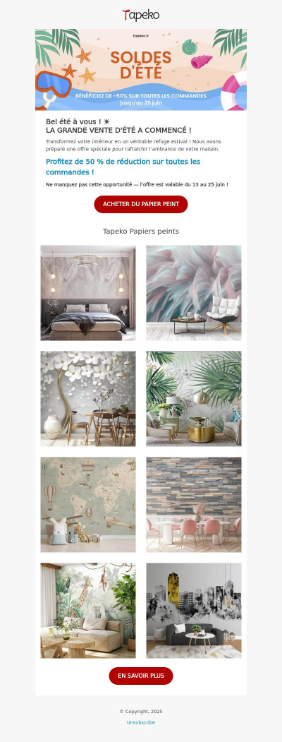 ☀️🌴 Bonjour l’été – 50 % de réduction sur tout jusqu’au 25 juin!