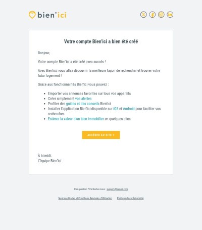 Votre compte Bien’ici a bien été créé