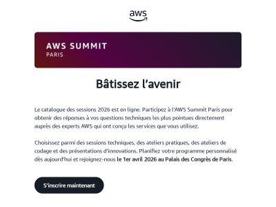 Le catalogue des sessions est en ligne : AWS Summit Paris