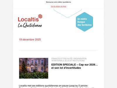 Actualités Localtis du lundi 22 décembre 2025