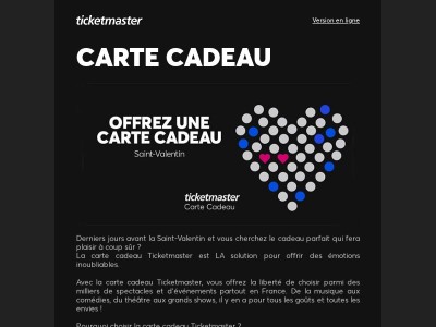 Carte cadeau Ticketmaster, le cadeau parfait pour la Saint-Valentin !
