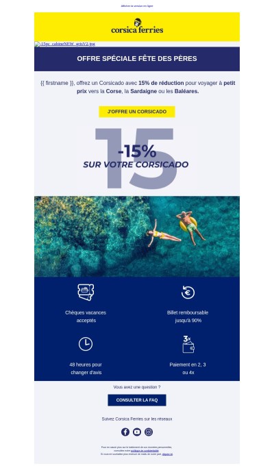 🎁Offre fête des pères : -15% sur votre chèque voyage Corsicado🎁