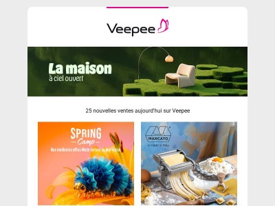 Bonjour {{ lastname }}, aujourd'hui Spring Camp, Marcato, Versace, Rosenthal et 22 autres ventes sur Veepee