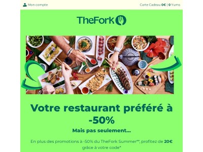 {{ firstname }}, vous avez 20€ à dépenser au restaurant !