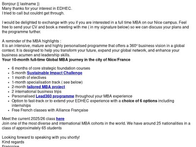 Your interest in the EDHEC MBA