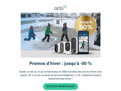 Promos d’hiver Arlo avec jusqu’à -50 % sur les caméras de sécurité intelligentes