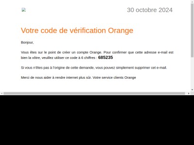 Votre code de vérification Orange