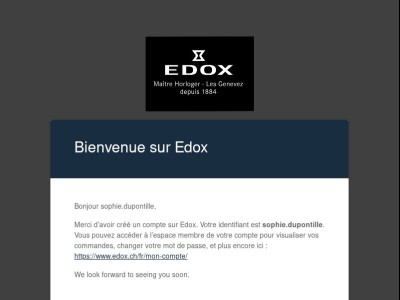 Votre compte sur Edox a été créé