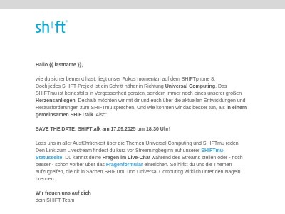 SHIFTmu - Einladung zum SHIFTtalk am 17.09.25