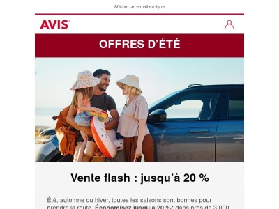 Vente flash : 20 % sur votre location en Europe