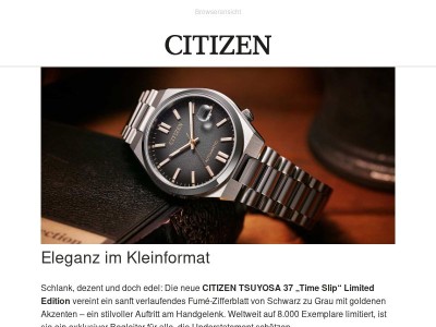 Edles Understatement: Die neue CITIZEN TSUYOSA 37 „Time Slip“