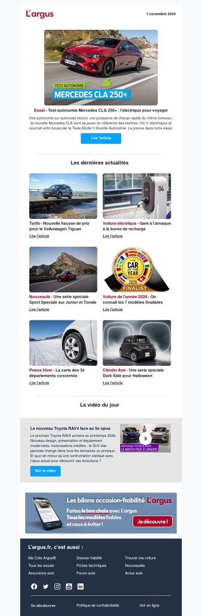 Citroën Ami version Halloween, pneus hiver : les lieux concernés, les finalistes Car of the Year, test autonomie Mercedes CLA