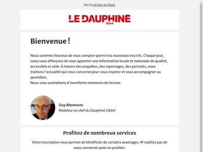 Votre compte gratuit ledauphine.com a bien été créé
