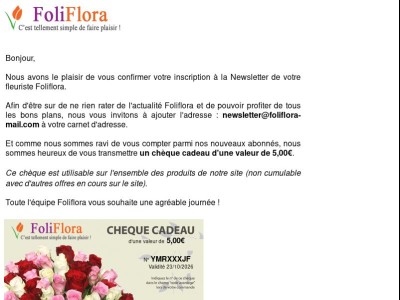 Votre inscription à la newsletter Foliflora