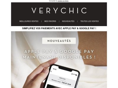 Apple Pay & Google Pay disponibles maintenant sur VeryChic !